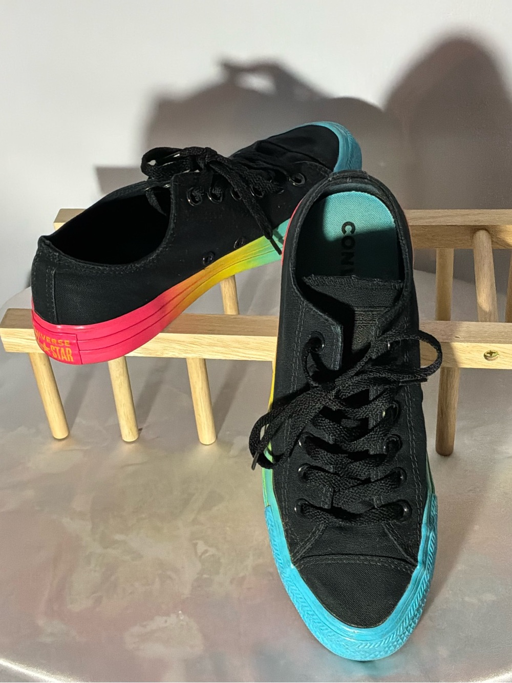 🌙✨Converse Black Canvas Low Top Sneakers with Rainbow Gradient Sole - Picture 3 of 9